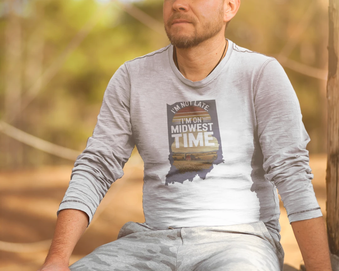 On Midwest Time Long Sleeve Shirt – Funny Hoosier Tee