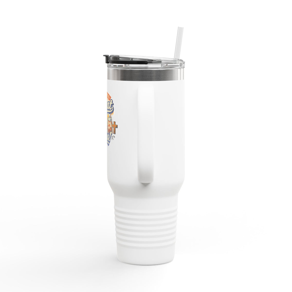 40oz Insulated Travel Mug – “All You Need Is Sweat, Tea & Jesus” Faith Tumbler
